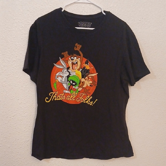 Make Offer Warner Bros Black Short Sleeve Tee with Cartoon Graphic - Picture 1 of 2